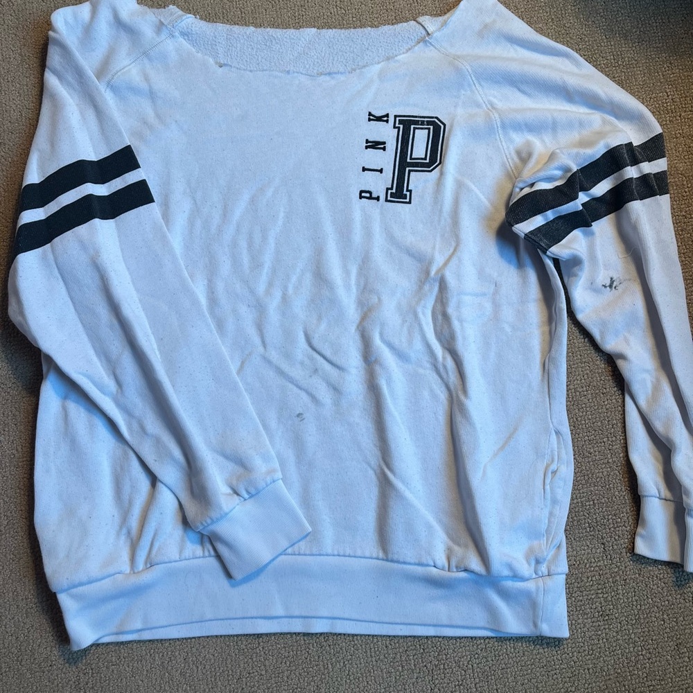 PINK Victoria's Secret White and Black Crew Neck Sweater